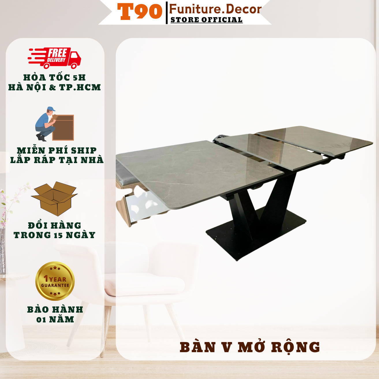 Bàn ăn t90 chân v mở rộng, chân sắt sơn tĩnh điện, có mặt đá ceramic. nhập khẩu cao cấp hiện đại. căn hộ chung cư nhà ph