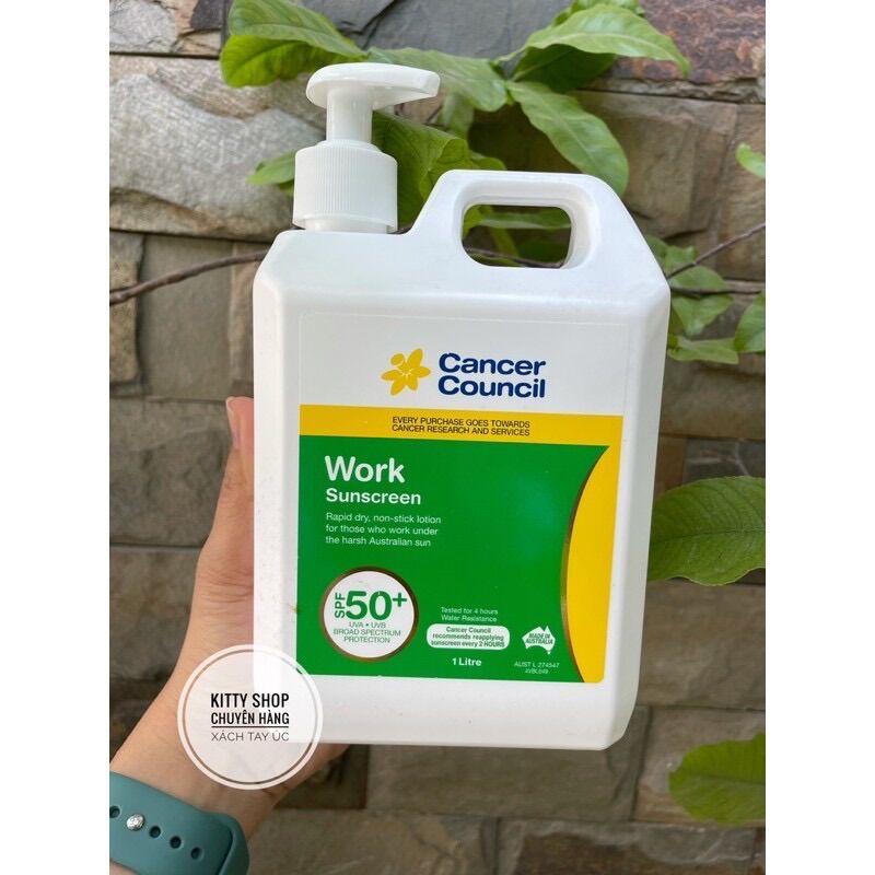 Kem chống nắng cancer council work sunscreen 1 lít chính hãng