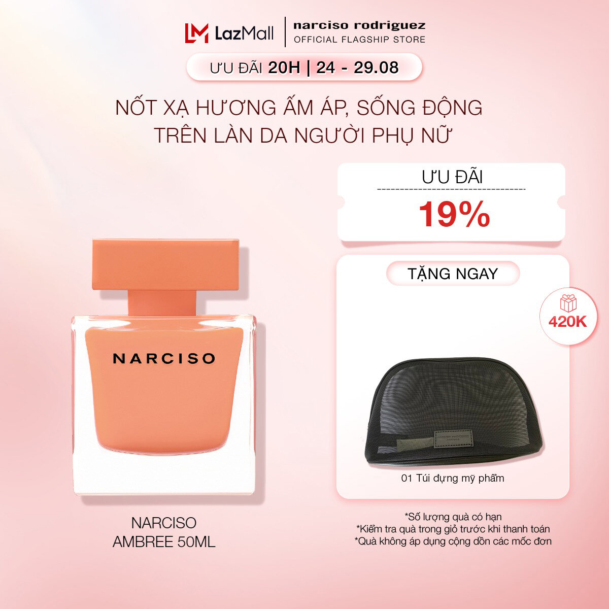 [20H | 24 - 29.08 | ƯU ĐÃI ĐẾN 19% + QUÀ TẶNG 420K] Nước Hoa nữ Narciso Rodriguez Narciso Eau De Parfum Ambrée 50ml