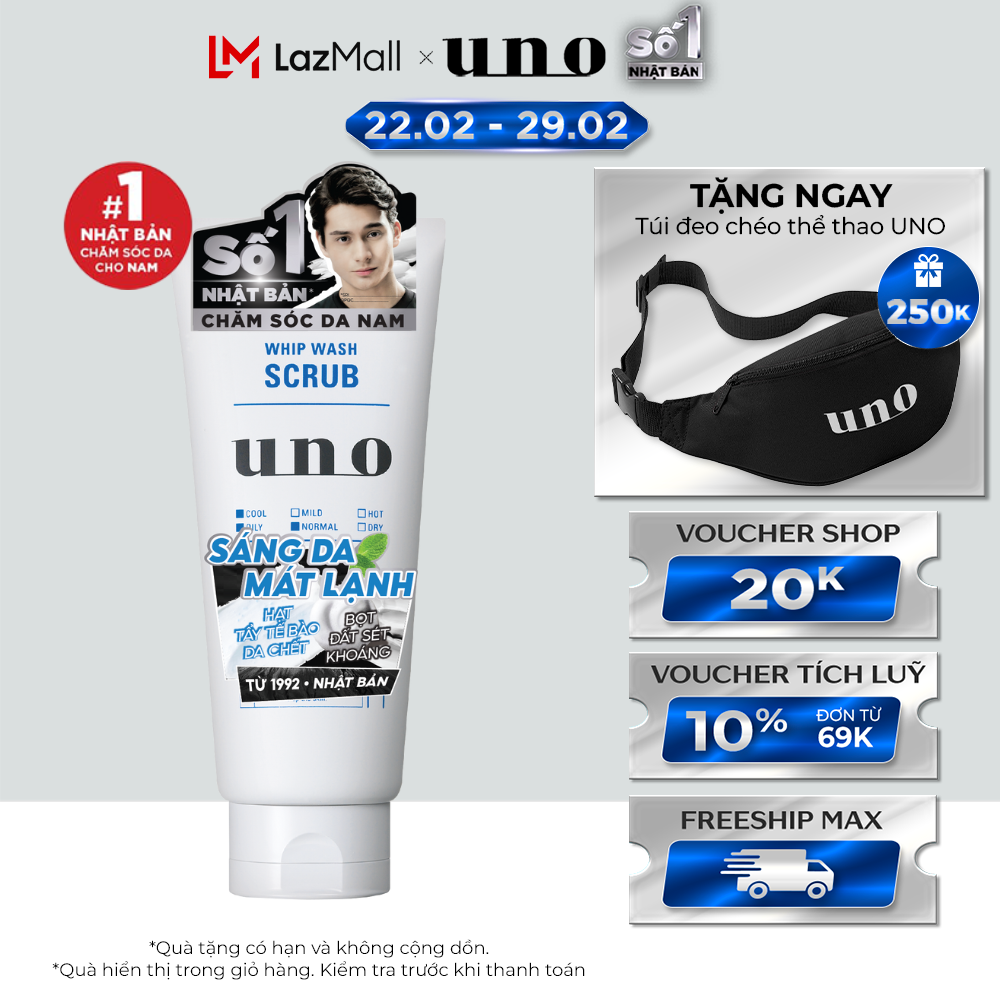 Sữa rửa mặt tạo bọt dạng hạt sáng da cho da sần uno whip wash scrub 130g