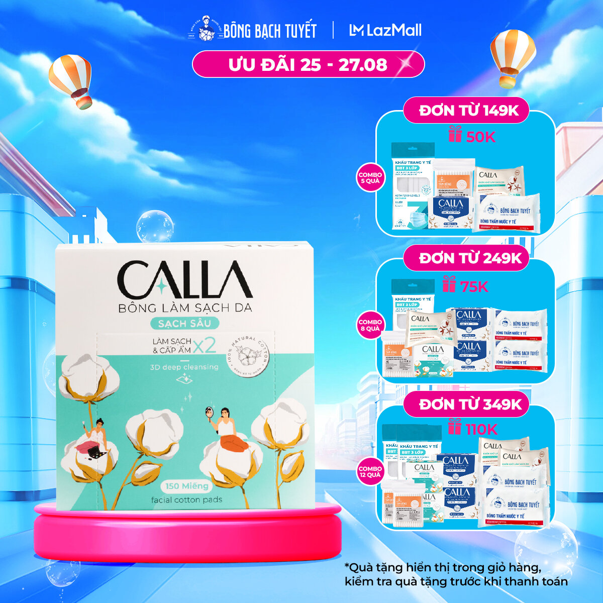 Bông tẩy trang làm sạch da Bông Bạch Tuyết Calla Sạch Sâu