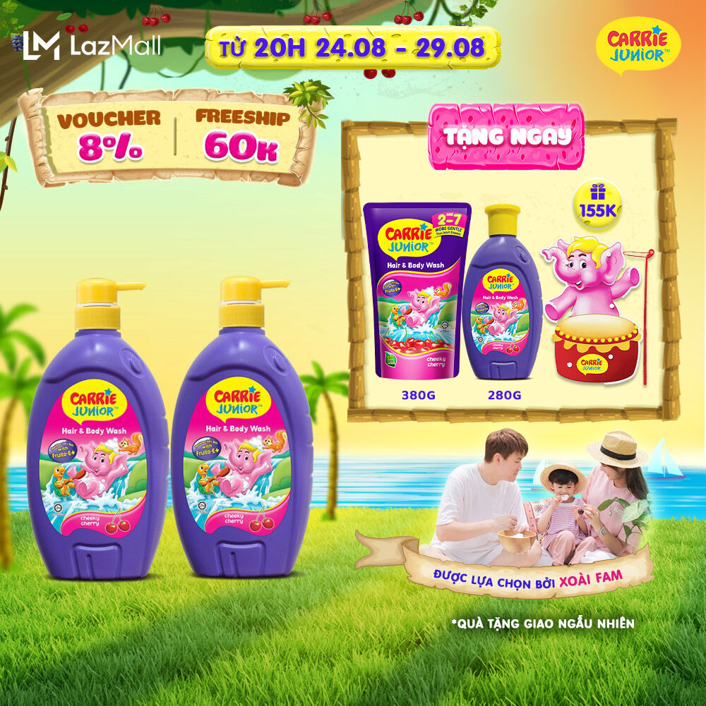 Combo 2 Sữa Tắm Gội cho bé Carrie Junior chiết xuất trái cây thiên nhiên Hương Cherry (700g/chai)