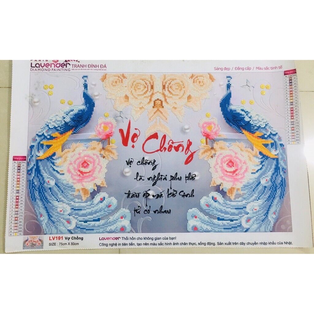 [HCM]Tranh đính đá Đôi Công VỢ CHỒNG LV191(75x50cm) Chưa đính