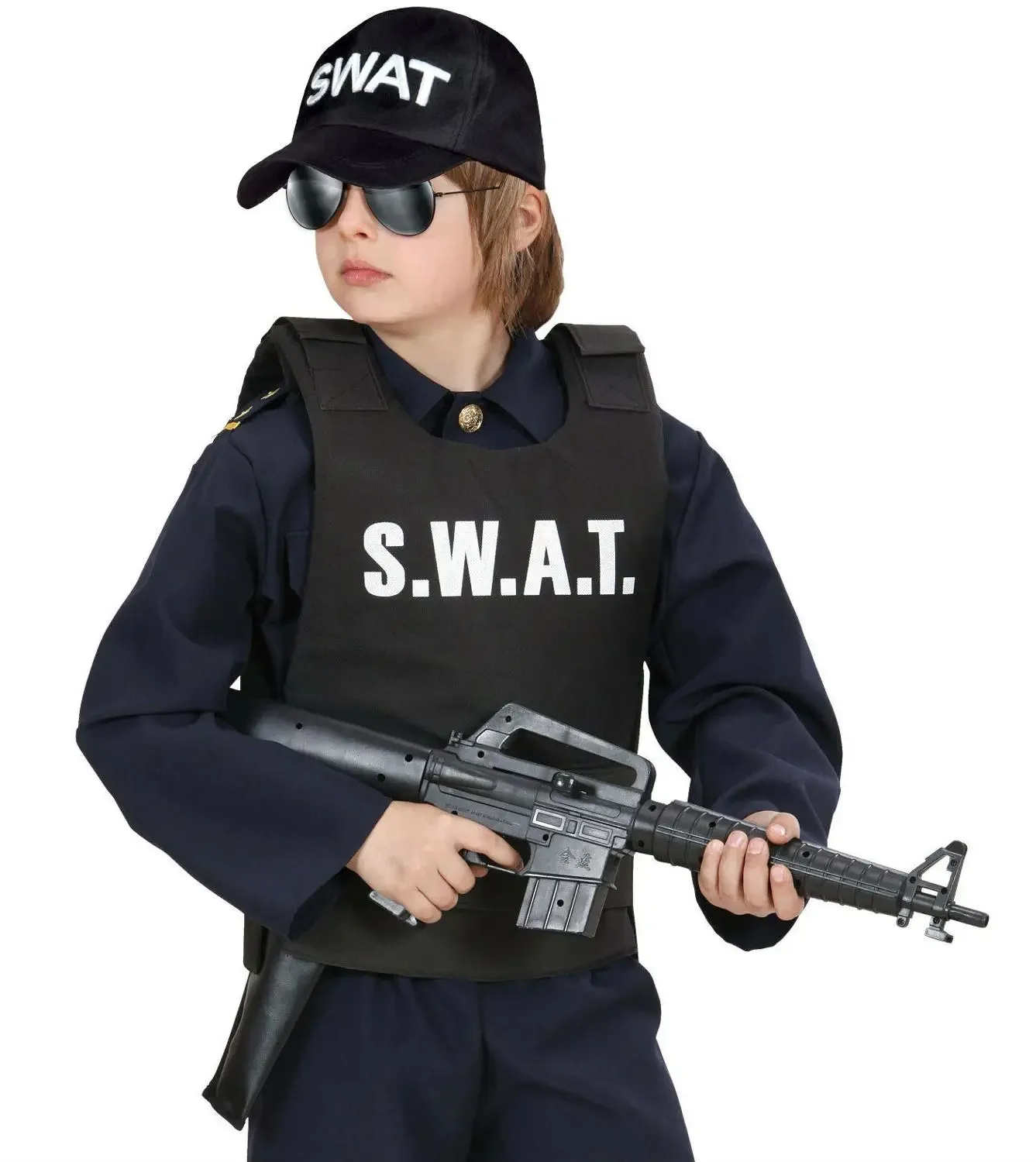 Trẻ Em Cảnh Sát SWAT Trang Phục Bộ Áo Vest Và Mũ Áo Lạ Mắt Bộ Trang Phục Cho Bé 3-9 Tuổi Unisex Polyester Cosplay Khi Mặc