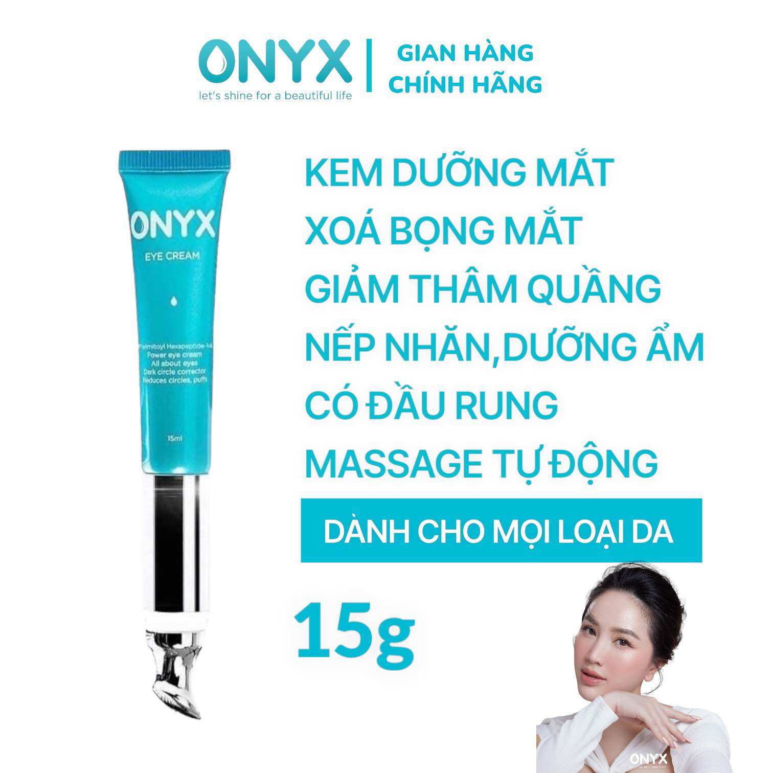 Kem mắt ONYX kèm đầu rung massage tự động giúp xoá bọng mắt giảm thâm quầng nếp nhăn 15ml
