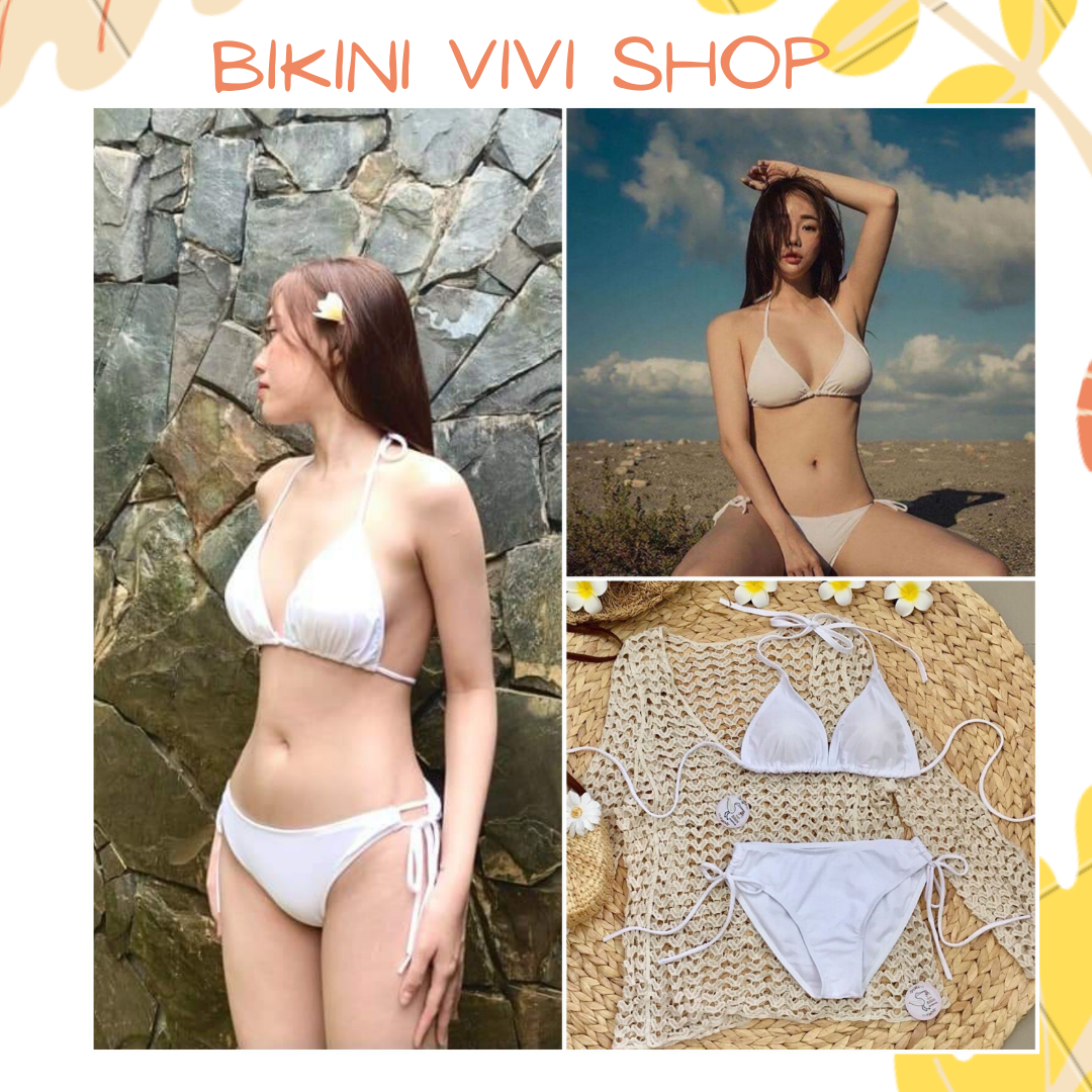 Bikini đi biển, đồ bơi 2 mảnh basic quần tam giác sexy màu trắng Bikini Vivi