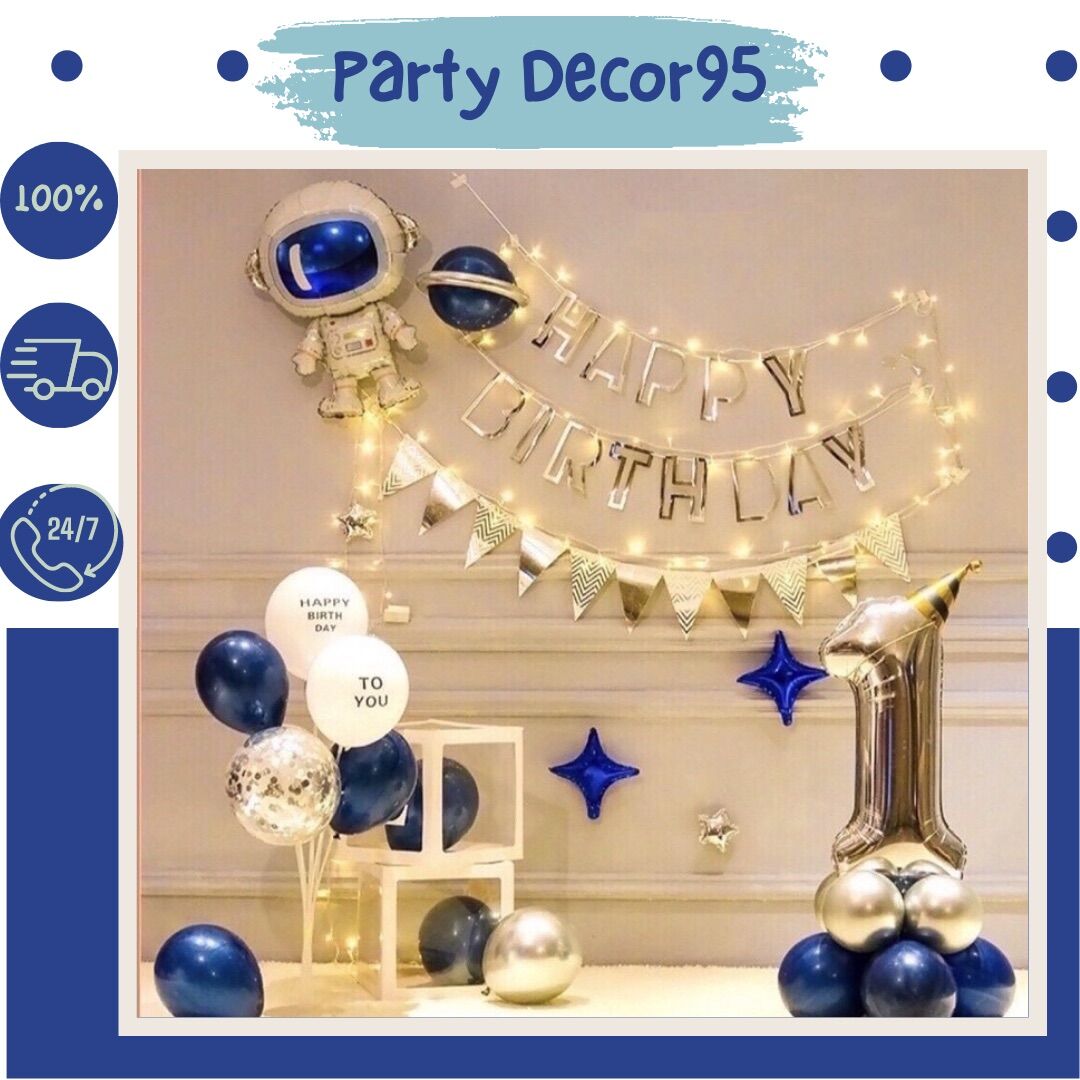 Combo set bóng bay trang trí sinh nhật, trang trí thôi nôi, đầy tháng cho bé trai