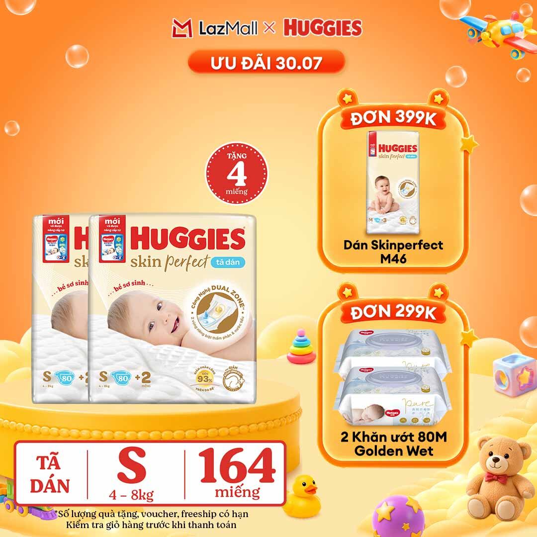 [30.7 QUÀ TẶNG ĐƠN 0Đ]  Combo 2 Tã/Bỉm dán sơ sinh Huggies Skin Perfect S80 - 80 miếng