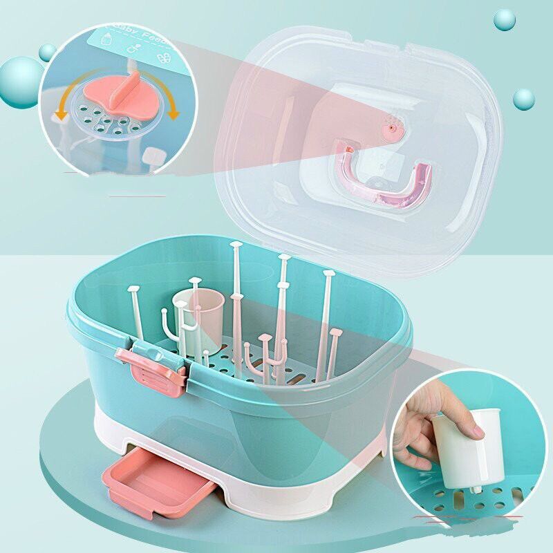 Giá Khay Úp Bình Sữa Có Van Thoát Hơi Ẩm - Dụng cụ úp bình sữa có nắp đậy cho bé rất hợp vệ sinh chất nhựa PP