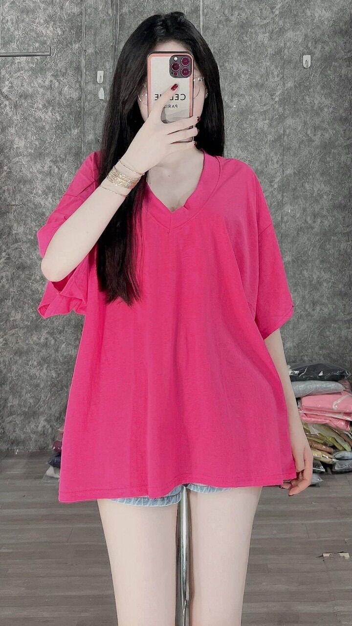 Áo thun cotton khô 3158 - trơn cổ tim