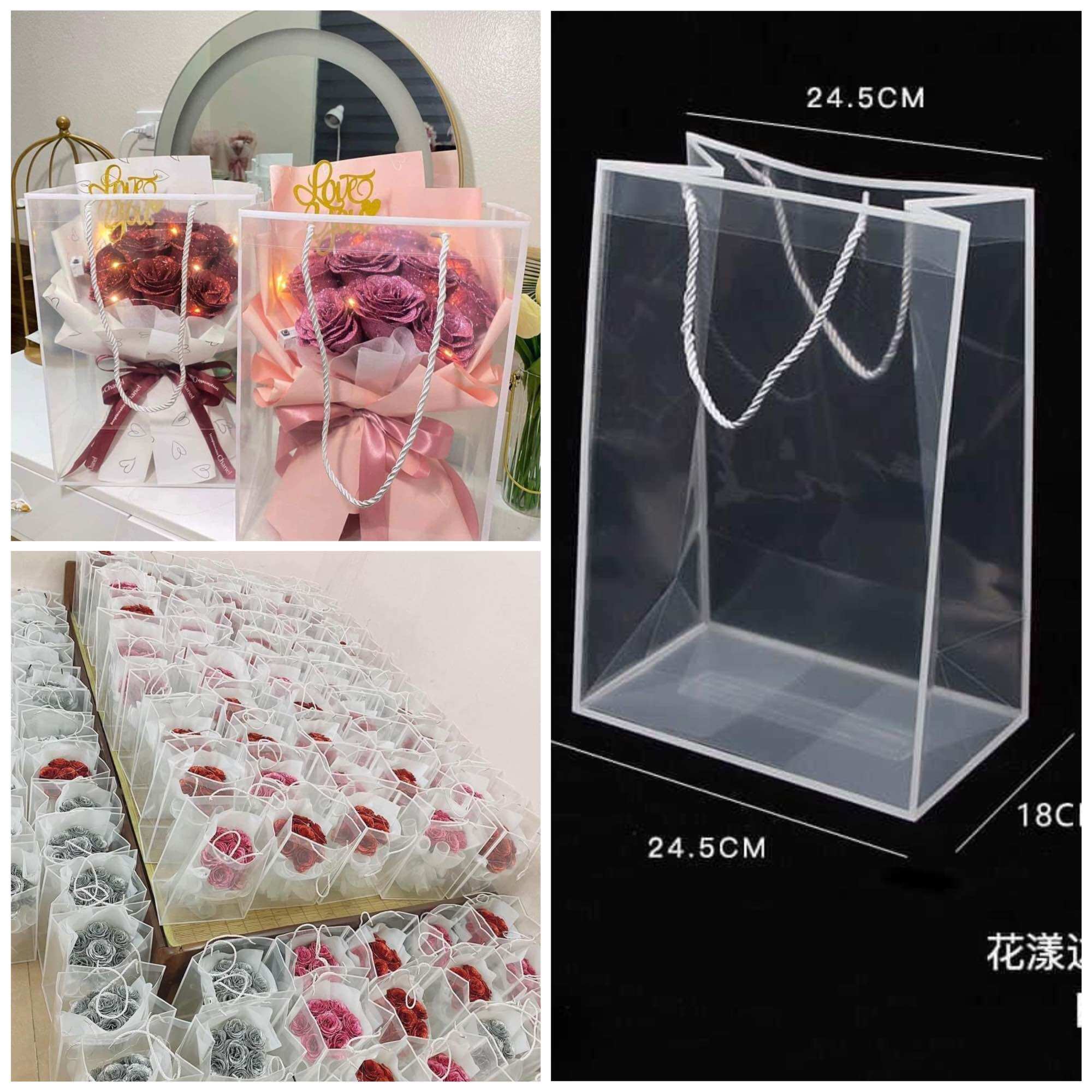1 cái túi kiếng trong đựng hoa,kích thước 35x24.5x18cm,túi đựng bó hoa, đựng quà