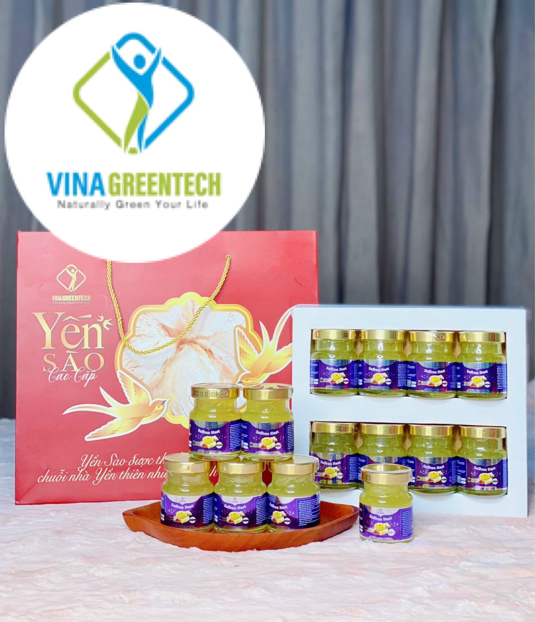 VinaGreenTech Tổ Yến Chưng Nhuỵ Hoa Nghệ Tây Hộp 10 Hũ VinaGreenNest Yến