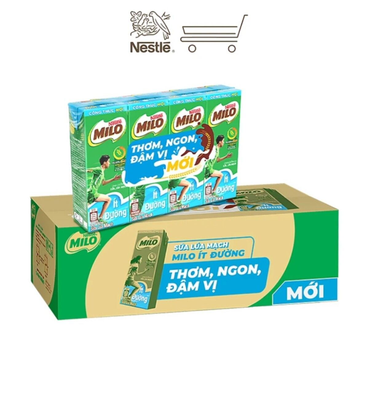 Thùng sữa Milo lúa mạch ít đường 180 ml *48 hop