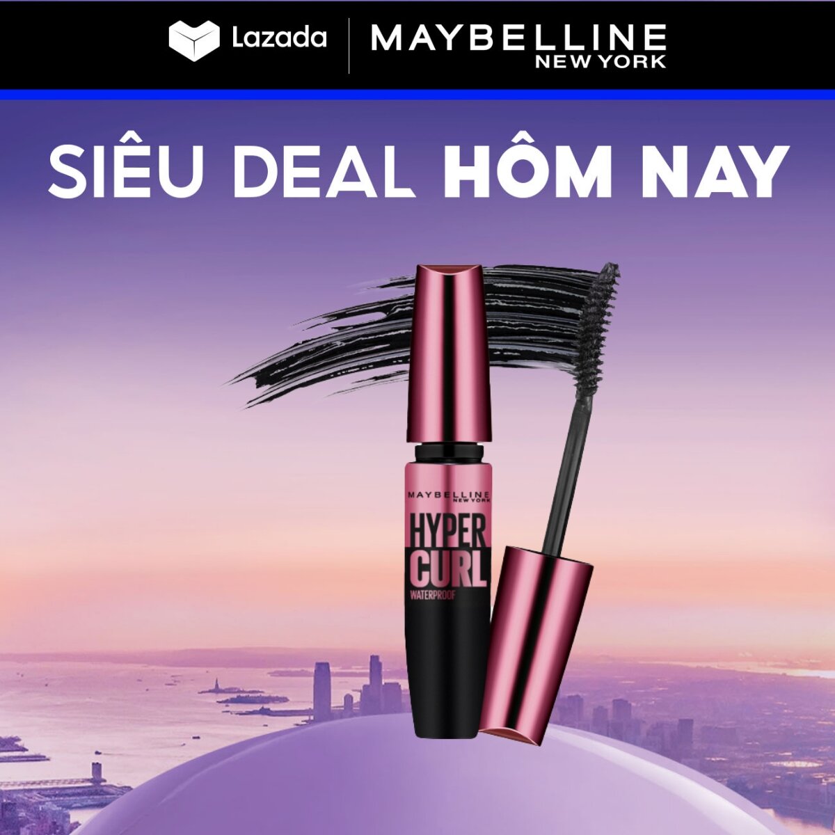  Mascara Dài Mi và Cong Mi Maybelline New York Hyper Curl Waterproof Chuốt Mi Đen Hiệu Quả Không Lem Không Trôi 9.2ml 