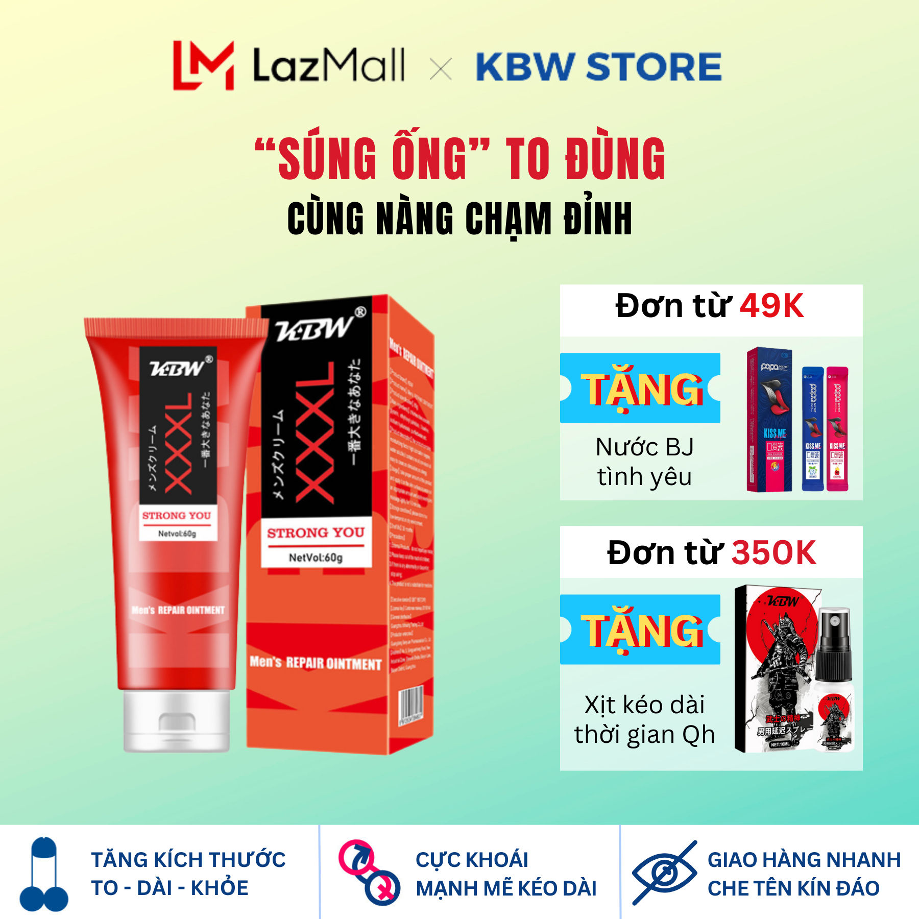 Kem KBW XXXL Tăng SIZE Kích cỡ Cậu Nhỏ CẤP TỐC SIÊU TO KHỔNG LỒ