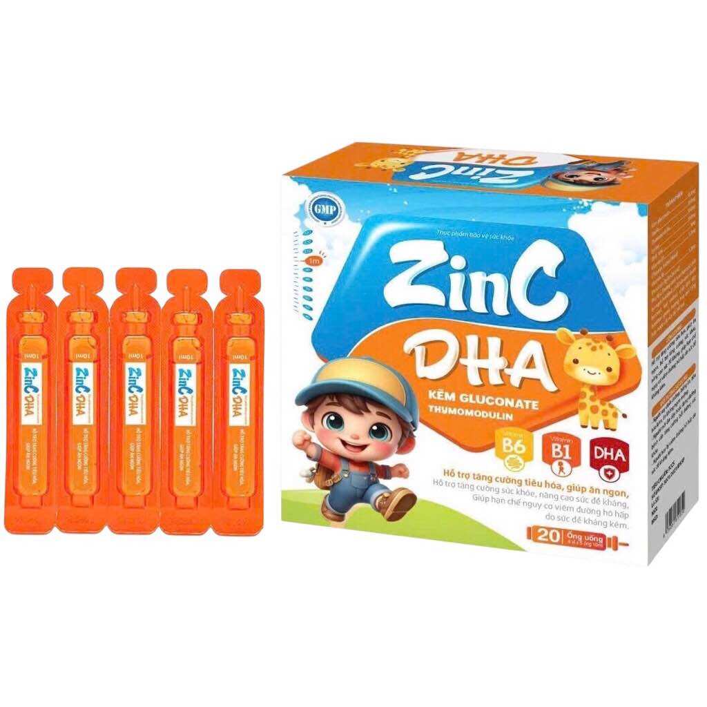 ZinC DHA Kẽm Gluconate (Hộp 20 ống) Bổ sung kẽm, Hỗ trợ tăng cường tiêu hoá giúp bé ăn ngon miệng.