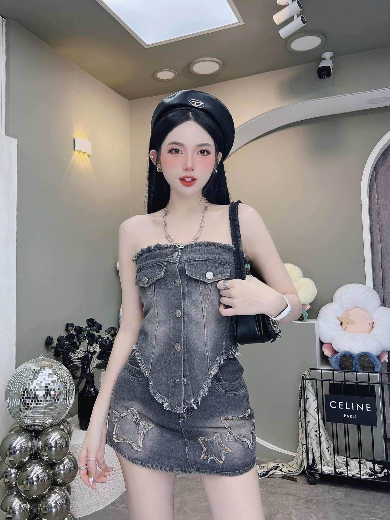 Set áo quây mix chân váy jean sao (có bán lẻ áo)