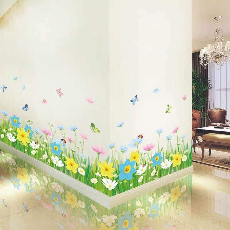 Decal dán chân tường hoa cỏ xanh
