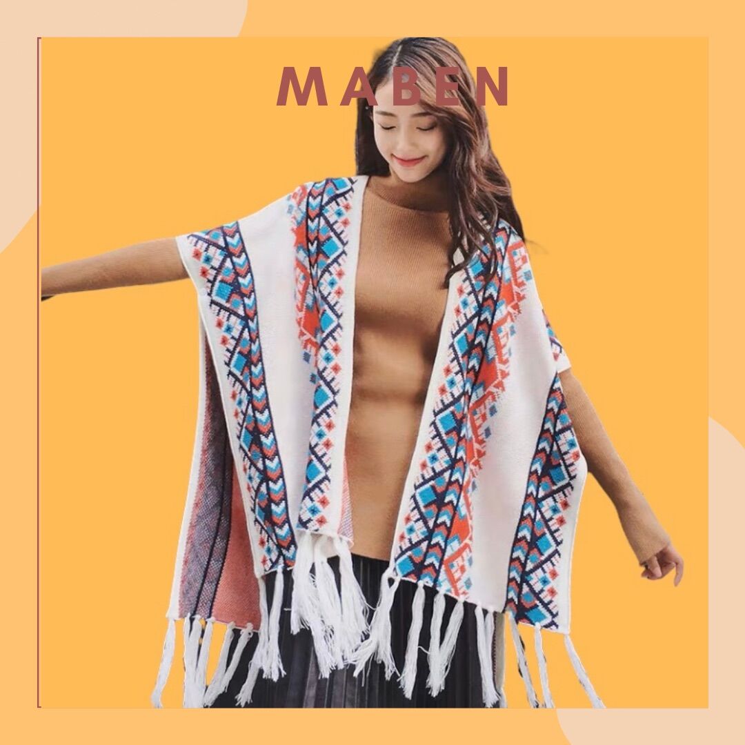 Khăn choàng cổ in hoa văn thổ cẩm phong cách du mục - Maben