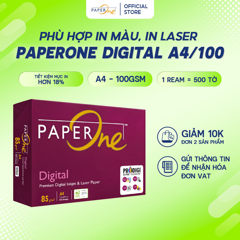 Giấy in A4 PaperOne Digital 100gsm - Ream 500 tờ giấy A4 định lượng cao phù hợp in laser in phun