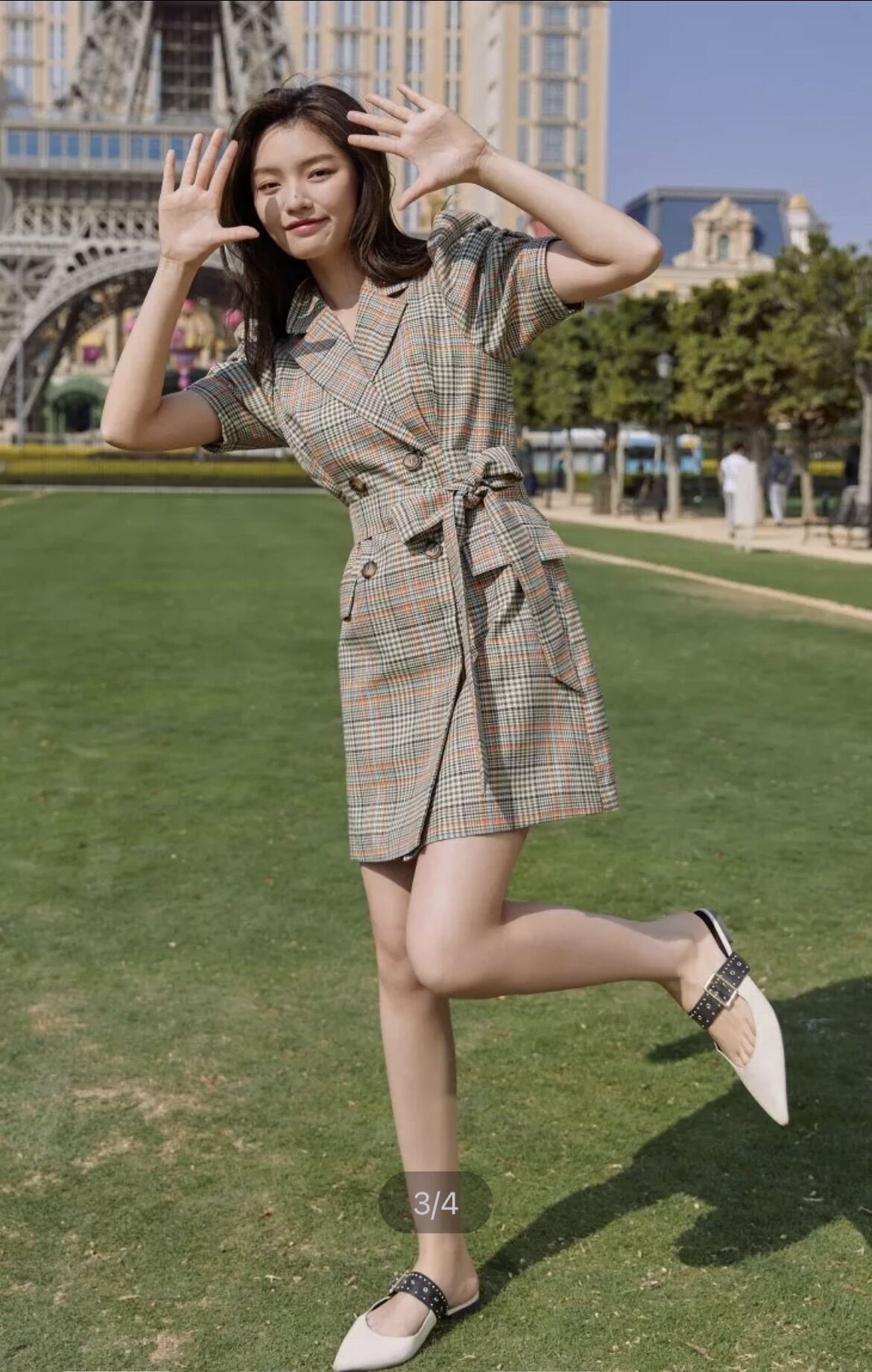VERO MODA váy kẻ cổ sơ mi size M
