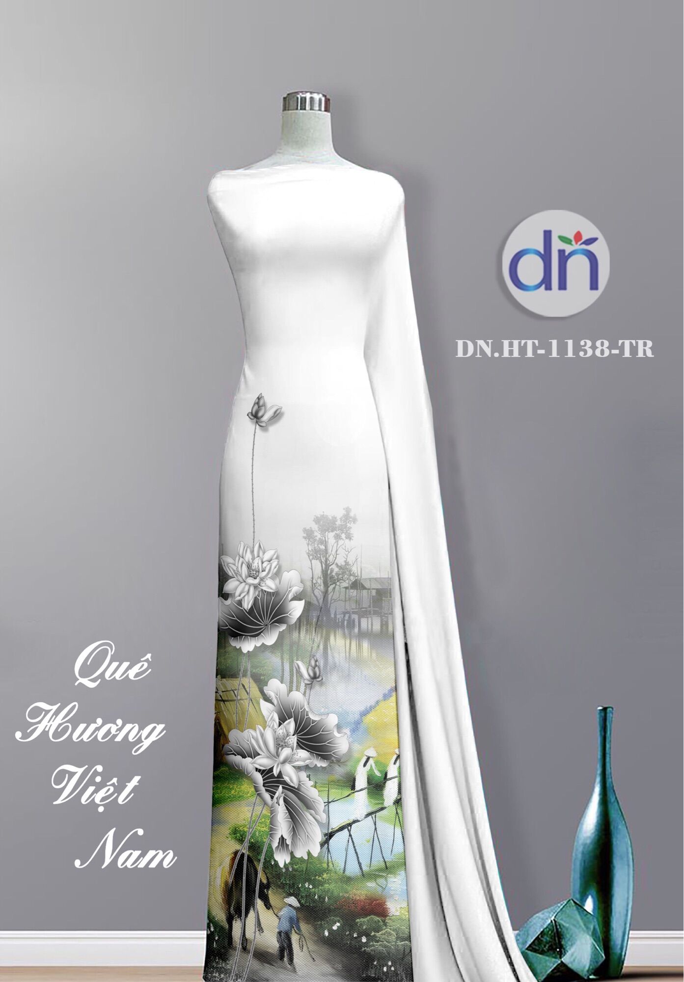 Vải áo dài hoa sen