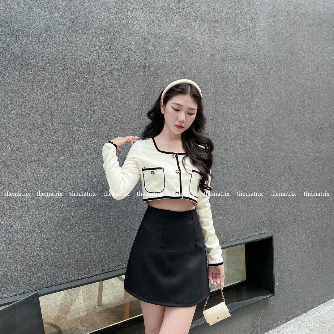Old money set - áo khoác croptop kèm chân váy
