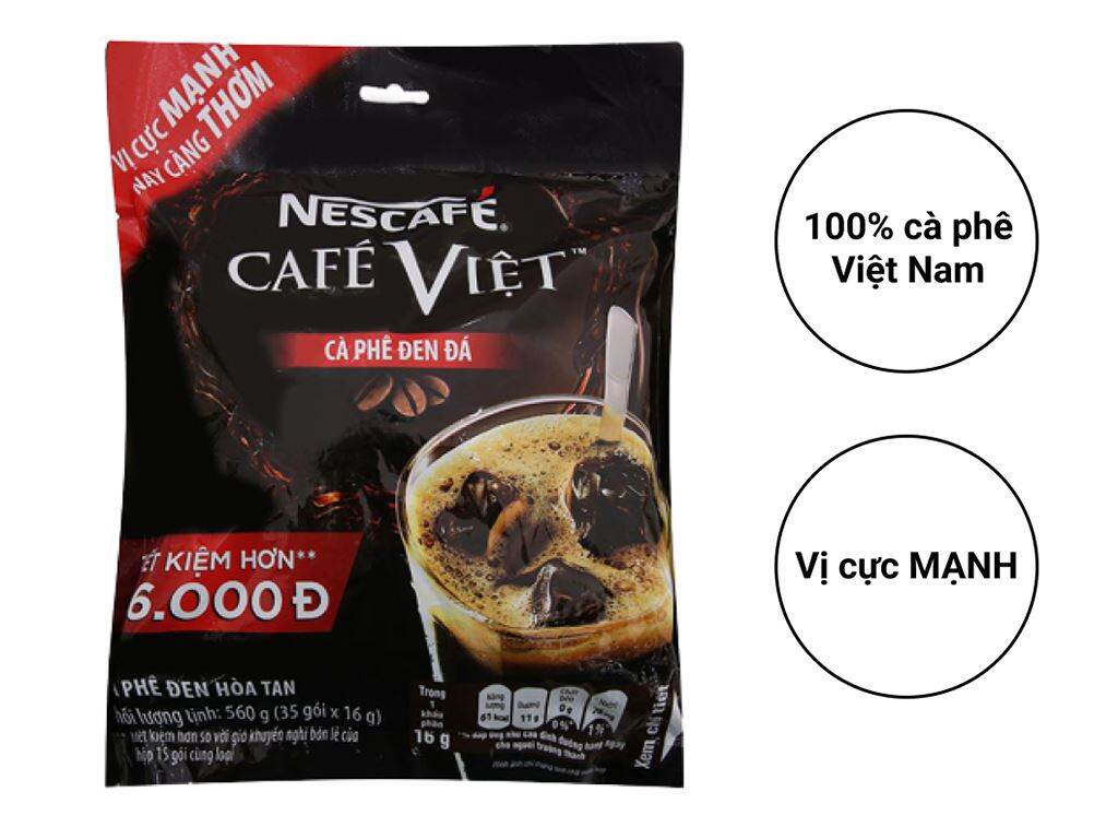 Bịch 35 gói cà phê đen đá nescafé café việt 560g