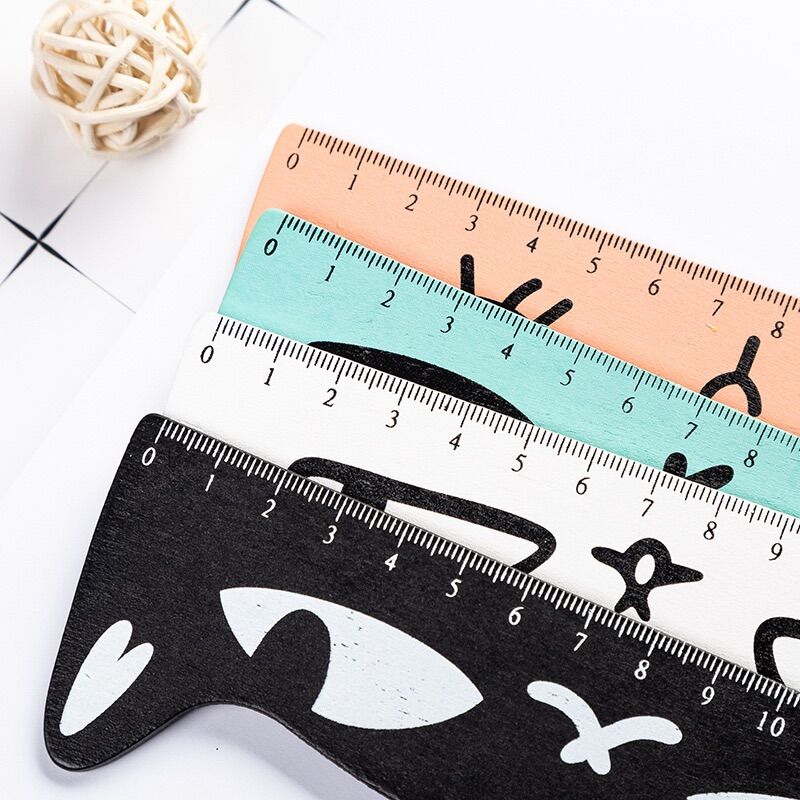 Thước kẻ gỗ dài 15cm hình mèo mắt to