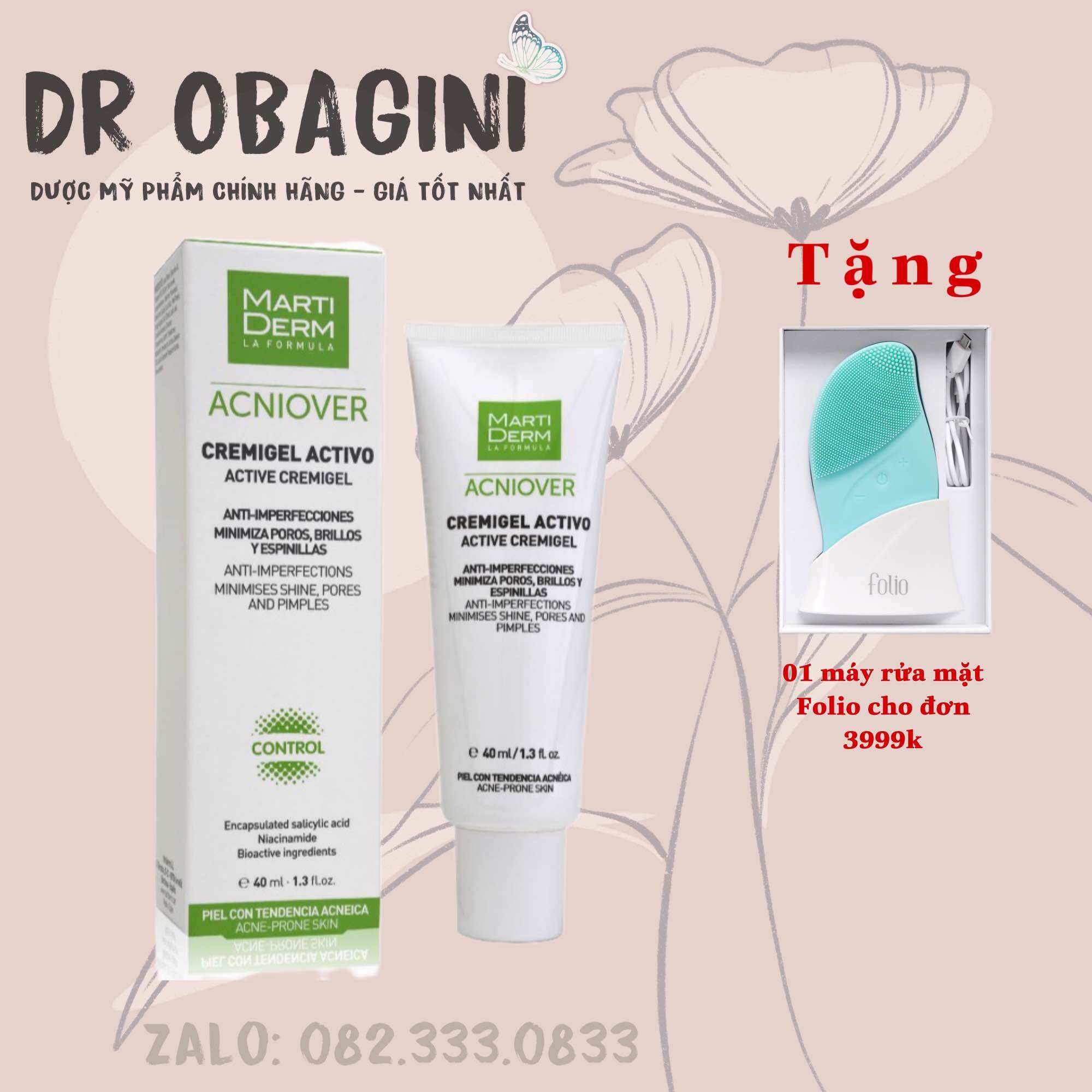[HCM]Kem Dưỡng Giảm Nhờn Mụn & Se Lỗ Chân Lông - MartiDerm Acniover Cremigel Active (40ml)