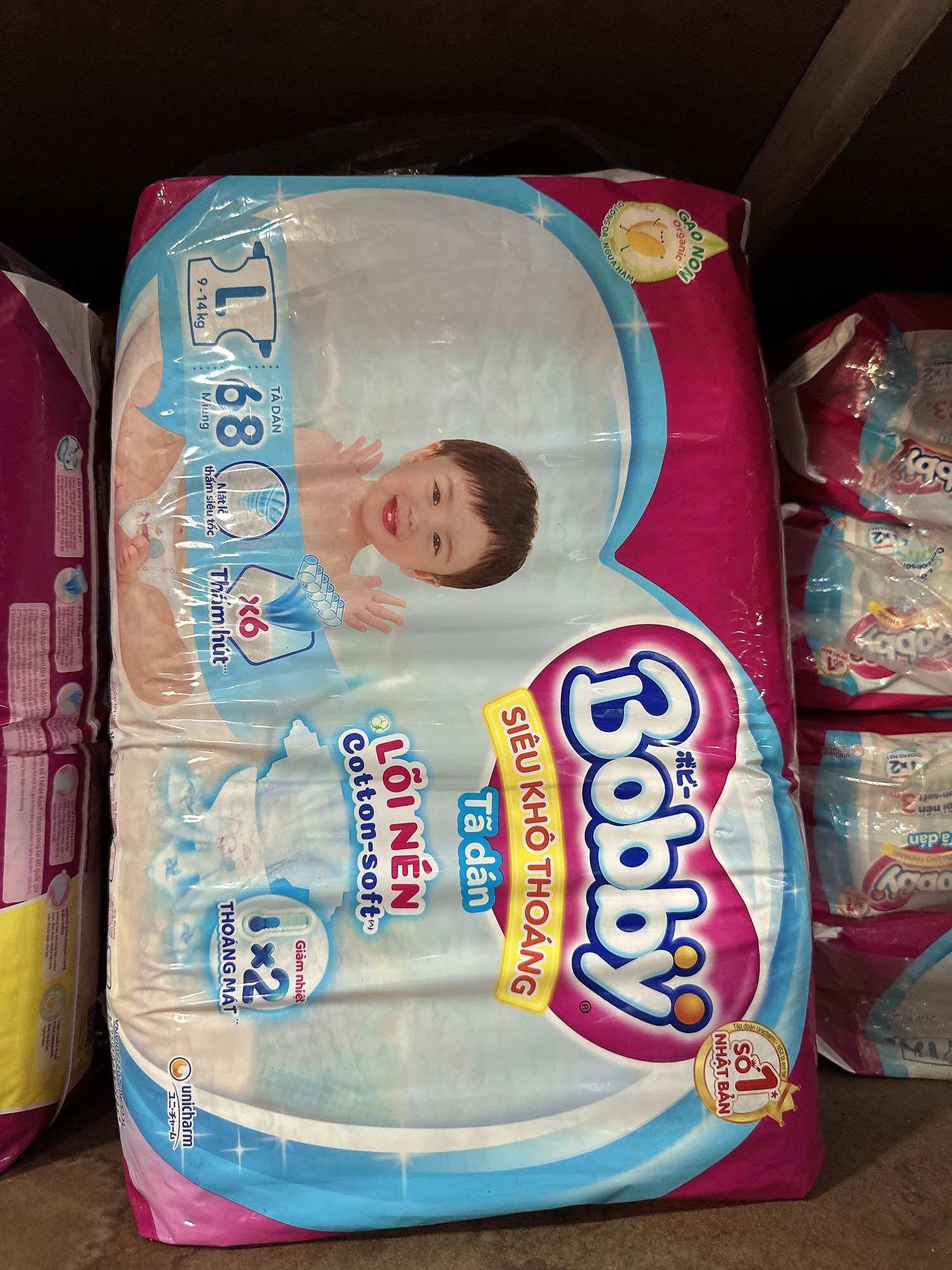 TÃ DÁN BOBBY SIÊU THOÁNG SIZE L 68 MIẾNG (9-13kg)