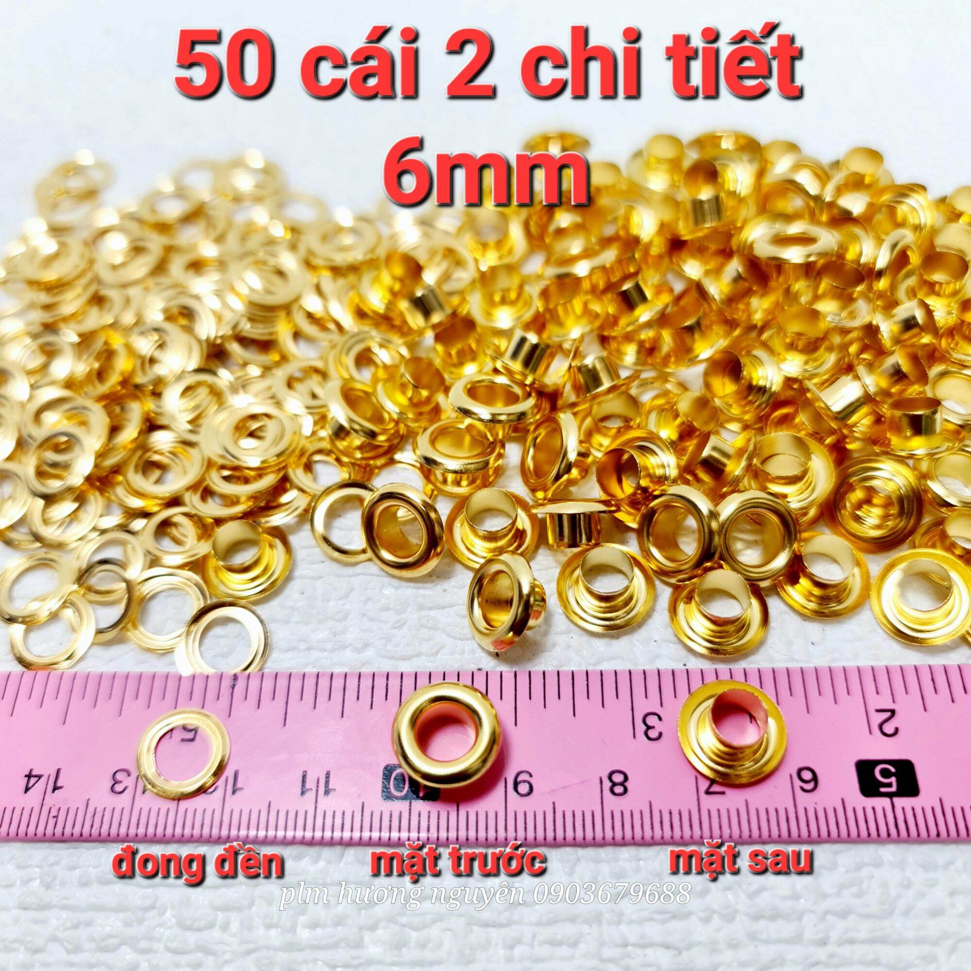 Khoen,khuy mắt cáo 6mm Khoen, khuy ore 6ly , khuy đóng bạt, cây đóng khoen bấm vải Số lượng: 50 bộ/ 1 túi