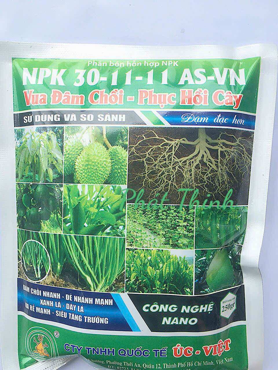 250 gram phân bón lá npk 30-11-11 vua đầm chồi, phục hồi cây, xanh cây, dày lá