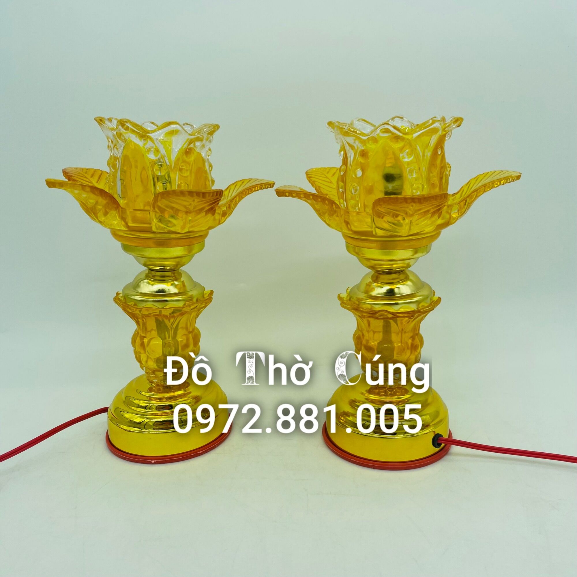 Đèn thờ thủy tinh 1 bông cao 22cm