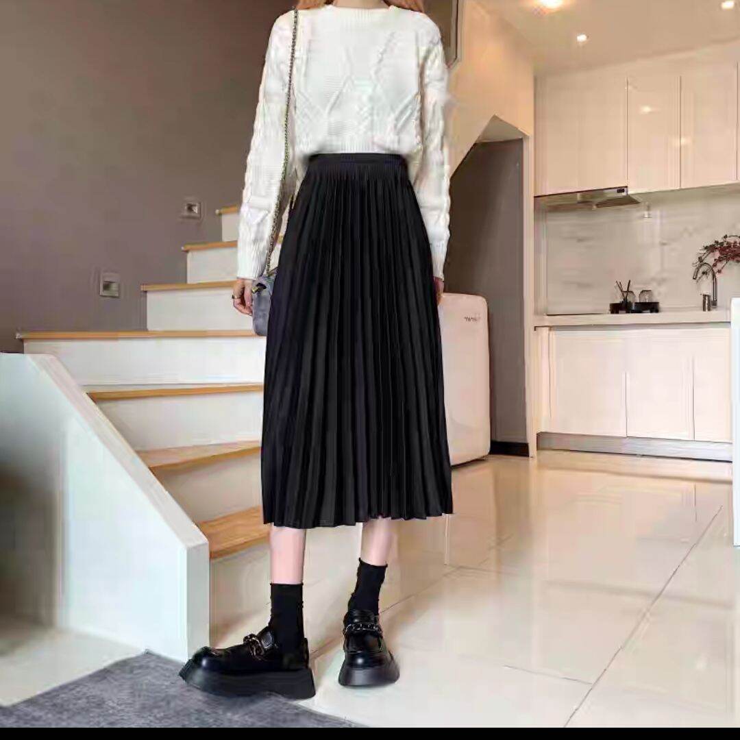 chân váy midi dập li phong cách hàn quốc
