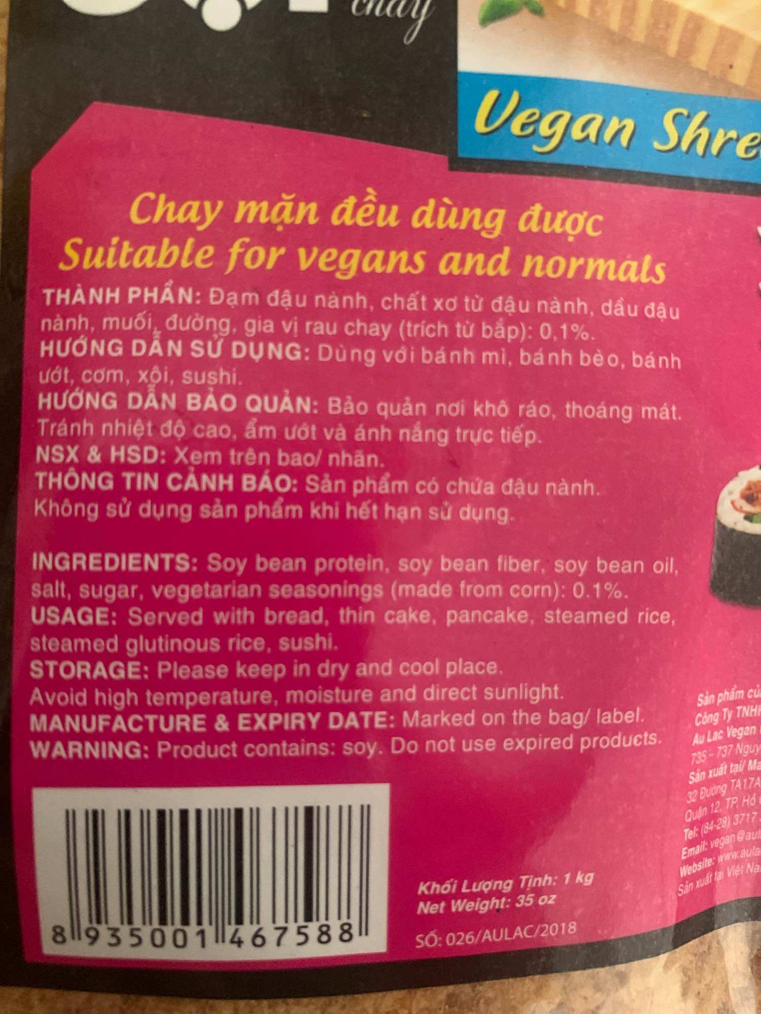 Chà Bông Thịt Sợi Chay 1kg Âu Lạc