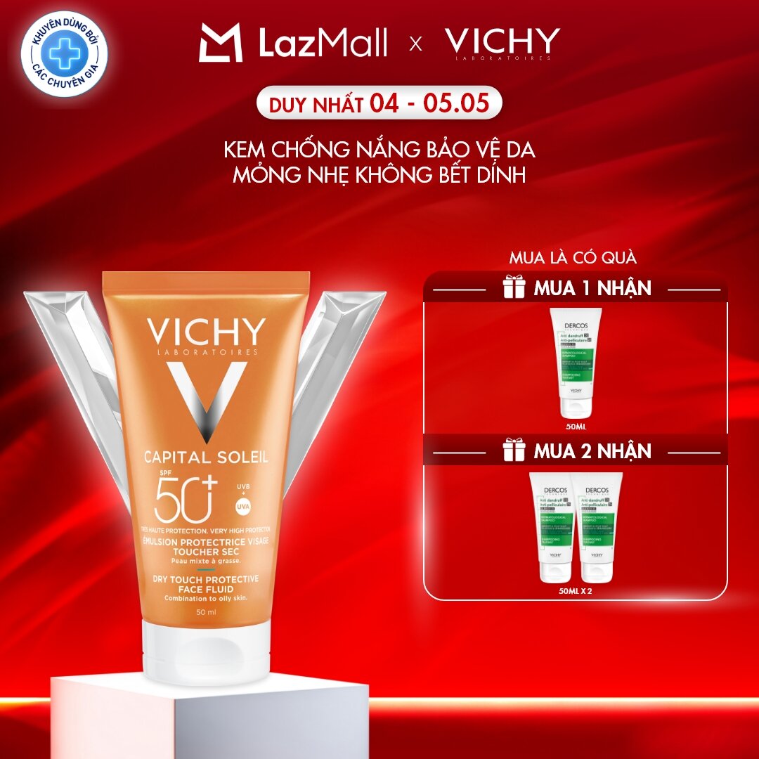 Kem chống nắng không nhờn rít SPF 50 UVA +UVB Vichy Capital Soleil Mattifying Dry Touch Face Fluid