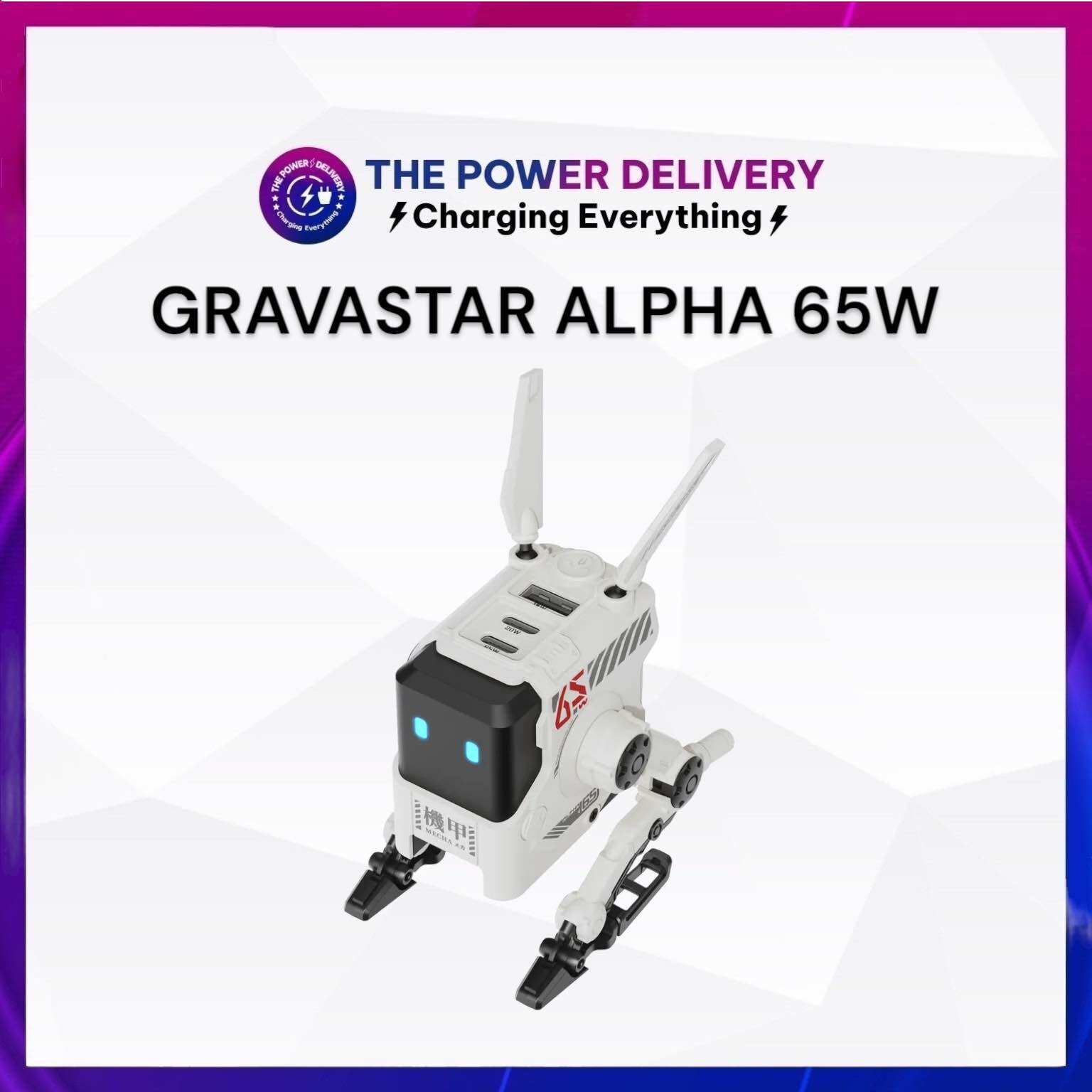 Củ sạc nhanh GravaStar ALPHA65 GAN 65W thiết kế độc đáo hình Robot 2C + 1A decor góc làm việc có LED