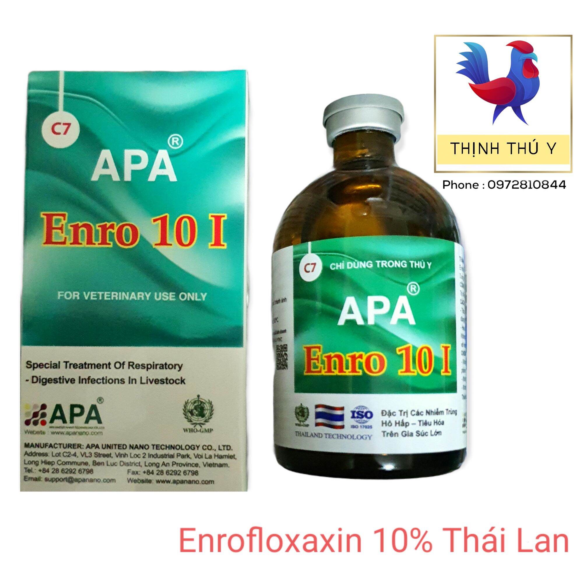Enro 10% Thái Lan - Đặc tr.i chướng diều, khô chân, phân xanh phân trắng cho gà đá