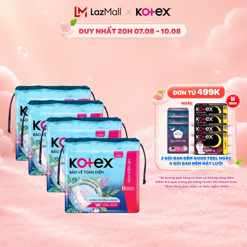 Combo 4/Combo 8 Gói băng vệ sinh Kotex Bảo Vệ Toàn Diện 23cm Siêu Mỏng Cánh 20 miếng/ gói