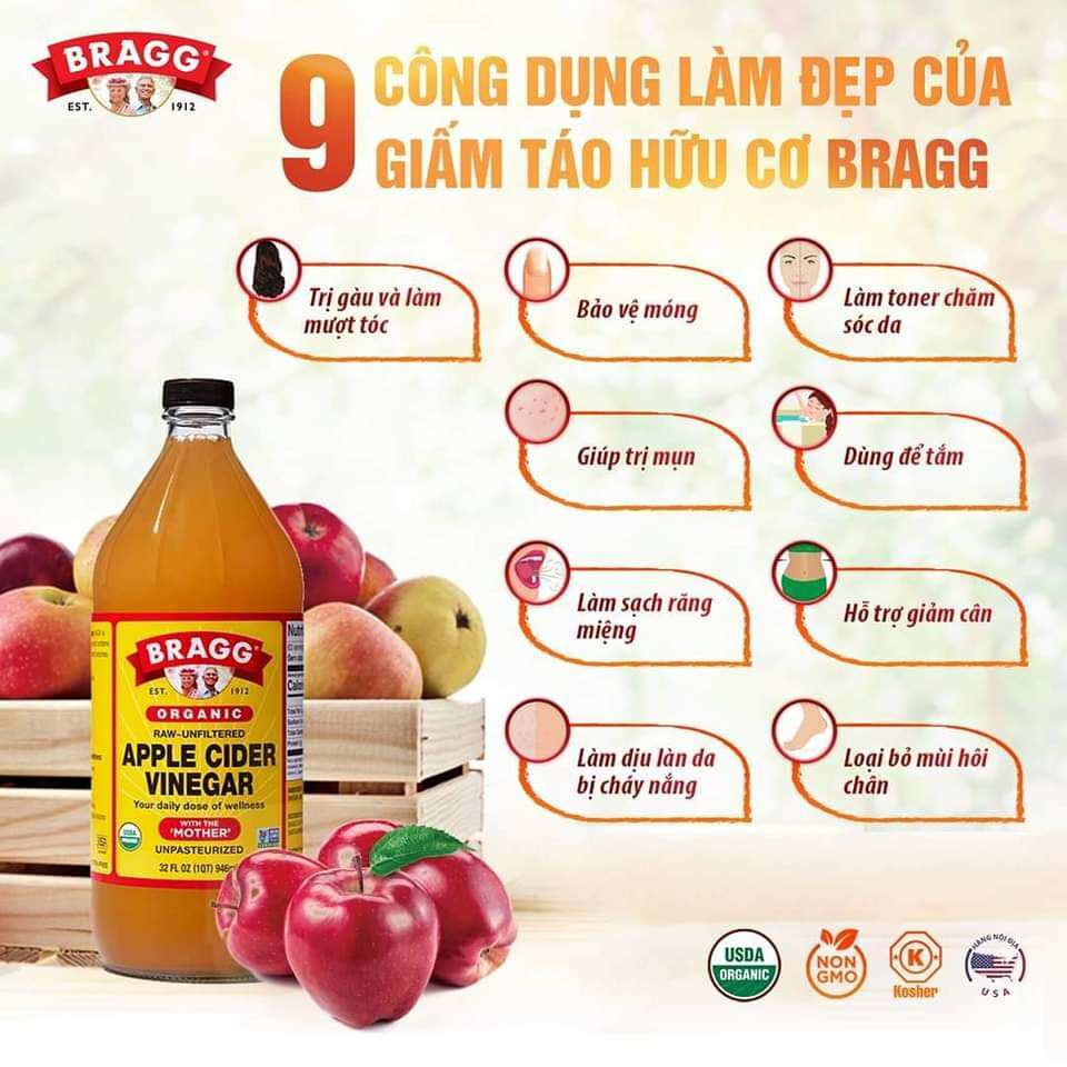 Giấm Táo Hữu Cơ Bragg 946ml
