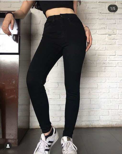 Quần jean nữ đen trơn lưng cao co giãn , quần bò đen nữ cao cấp