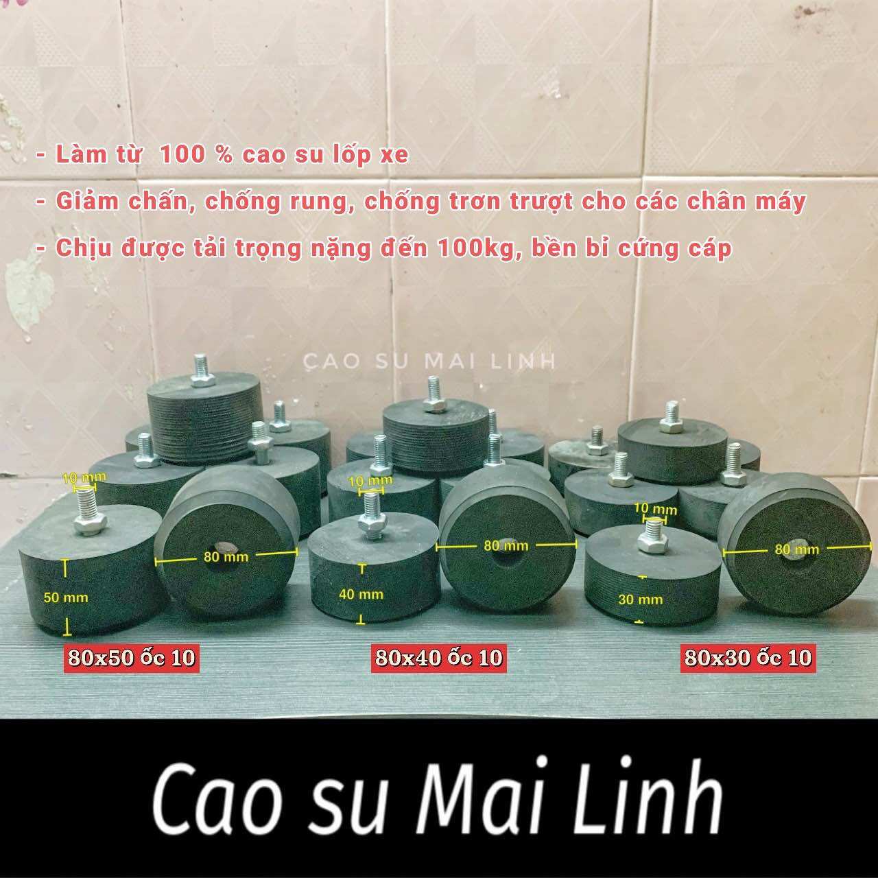 Cao su giảm chấn đường kính 80 có ốc , cao su chân máy, cao su chống rung có ốc đường kính 80 cao 50 ,40 ,30 ốc 10