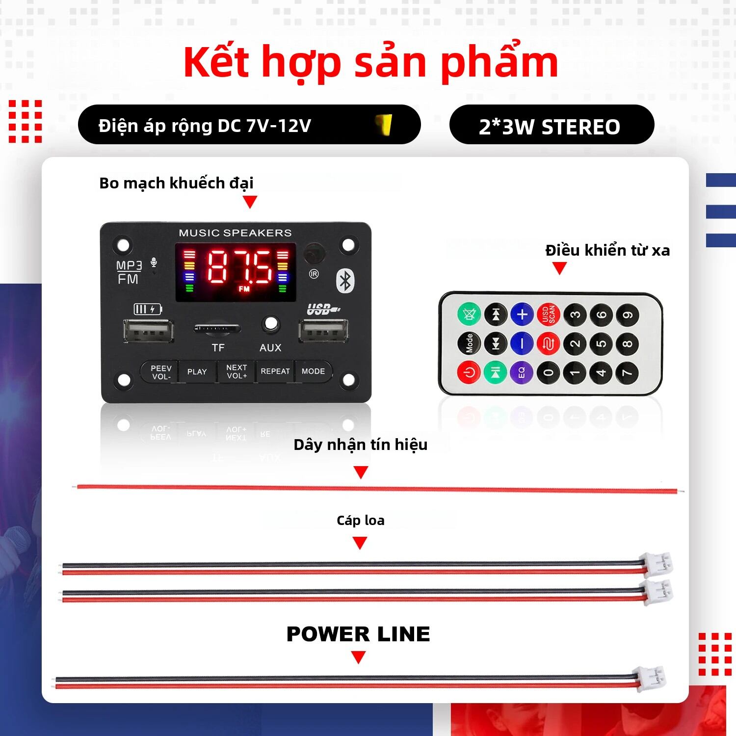 Bo Mạch Giải Mã MP3 Amply 80W Tích Hợp Bluetooth 5.0 Module Âm Thanh Không Dây Màn Hình Màu Lớn Ghi 
