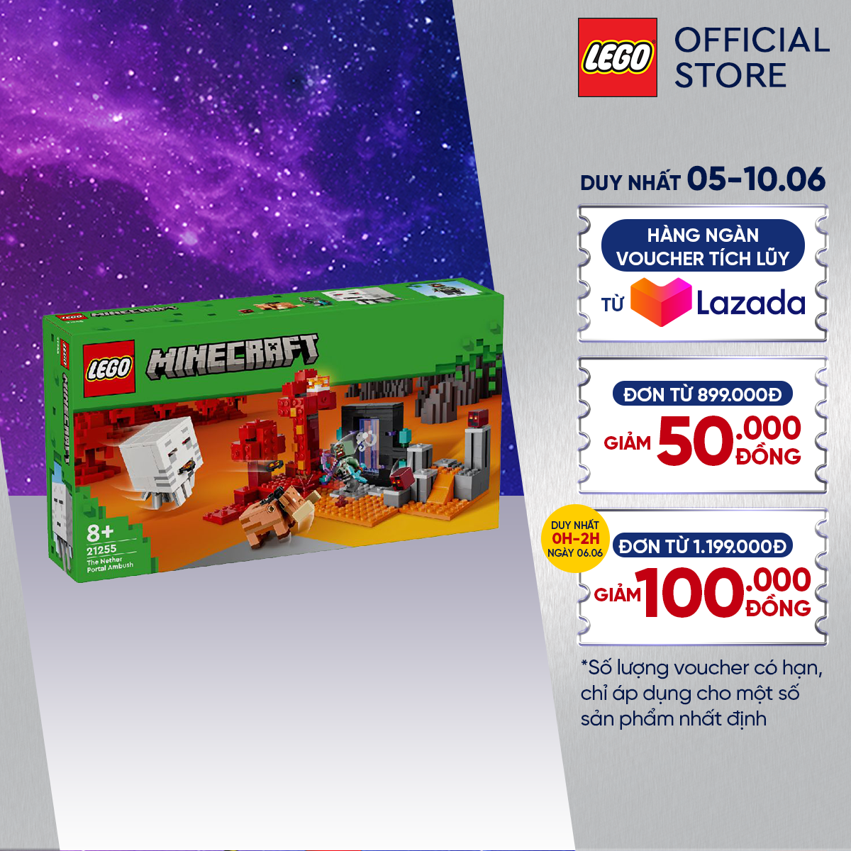 Lego minecraft 21255 đồ chơi lắp ráp cuộc phục kích cổng địa ngục nether