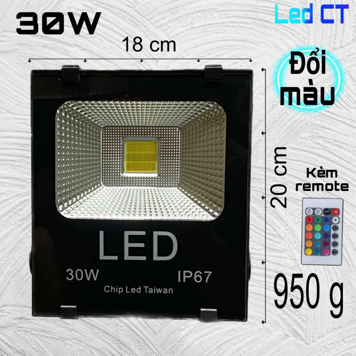 (Combo 2 Cái) Đèn pha LED 30W Thân Nhôm (Trắng, Vàng, Xanh lá, Xanh dương, Đỏ, Đổi màu)