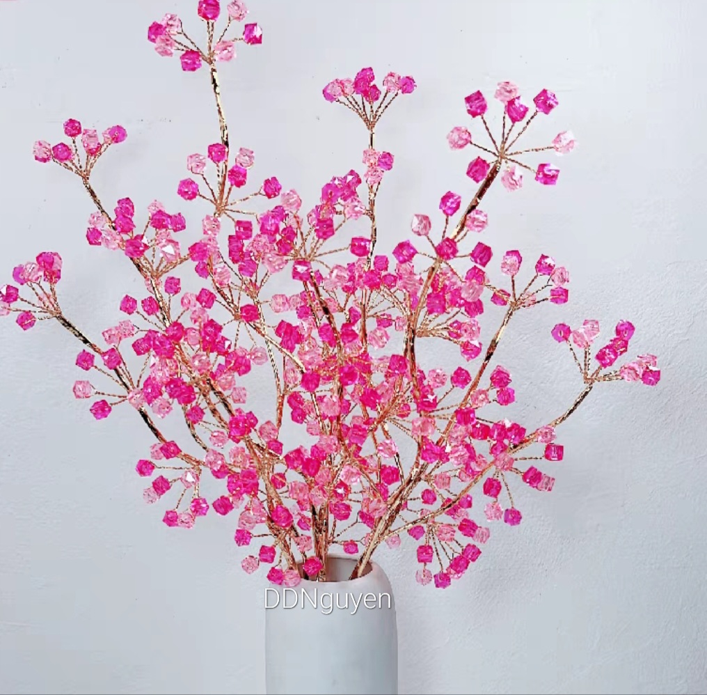 Set nguyên liệu làm hoa hạt cườm. Mẫu: Hoa đào