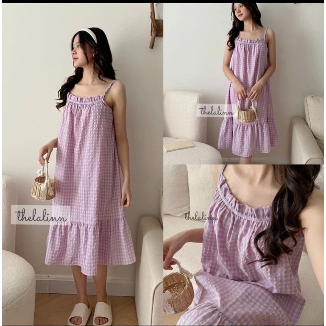 Váy kẻ caro 2 dây nhỏ.