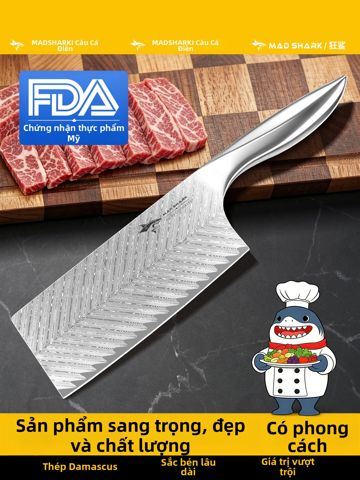 Mad Shark | Sharp Damascene Steel Slicing Knife Household Chef Use