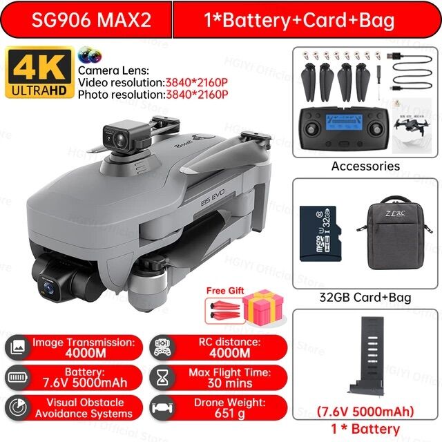 Flycam SG906 MAX2 5000MAH Gimbal 3 Trục 4k Eis chống va chạm